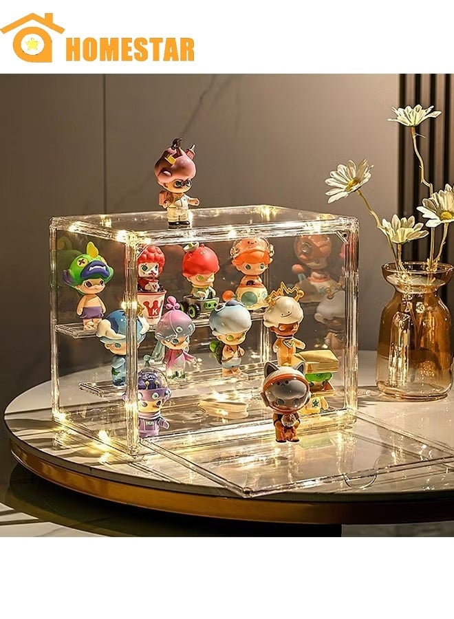 HOMESTAR Clear Acrylic Display Case with Magnetic Door, Display Storage Box Countertop Cube with 2 Tier Removable Ladder Shelves, Dustproof Protection Showcase for Action Figures, Toys, Collectibles, 1PCS - Image 1